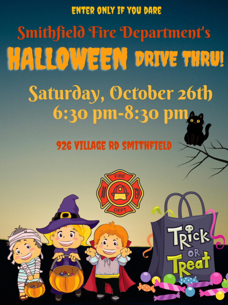 Trunk or Treat on Saturday October 26 from 6:30 - 8:30 pm at 926 Village Road in Smithfield